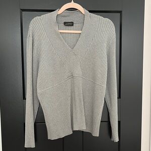 Lane Bryant Gray V-Neck Ribbed Long Sleeve Sweater. Size 14/16.